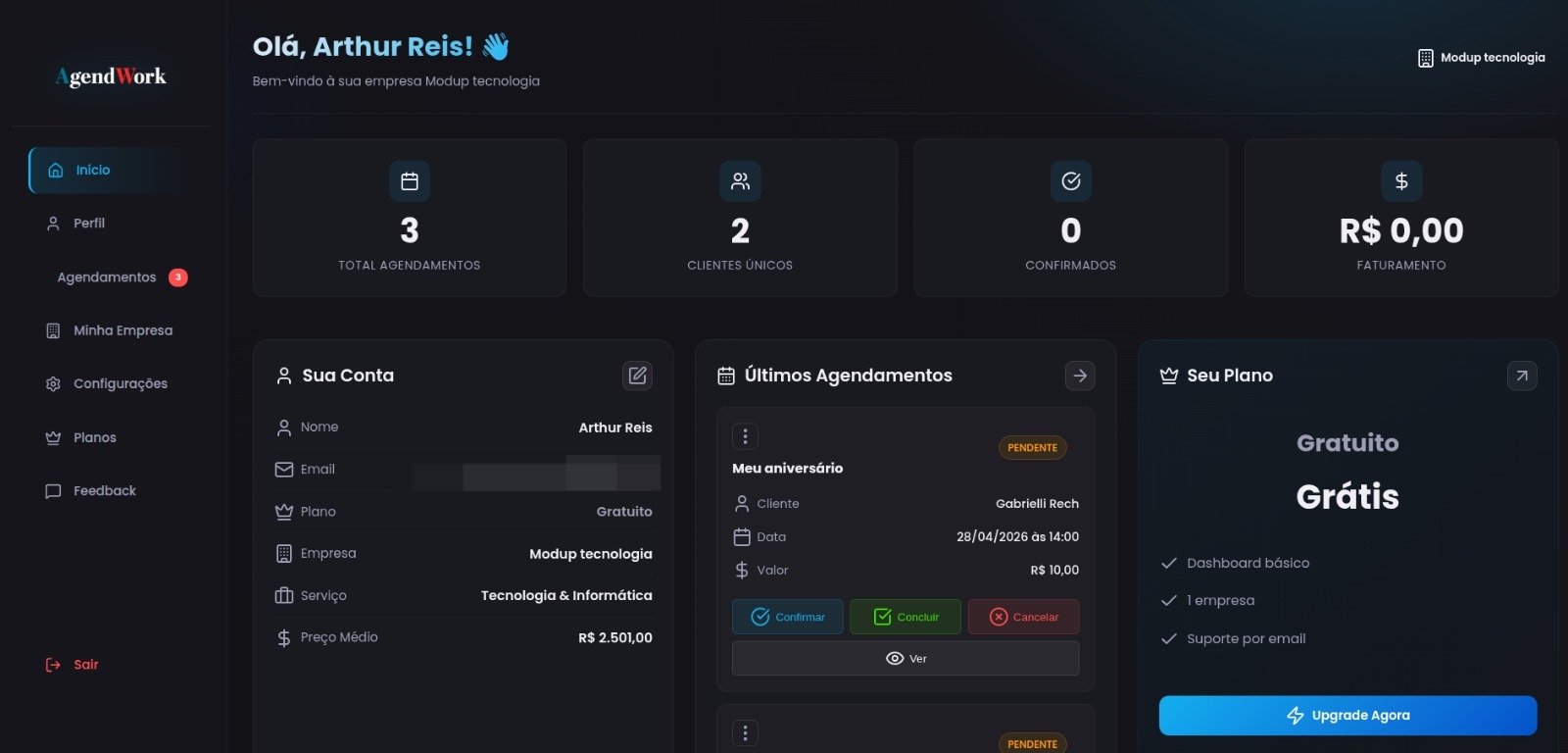 Dashboard Principal AgendWork